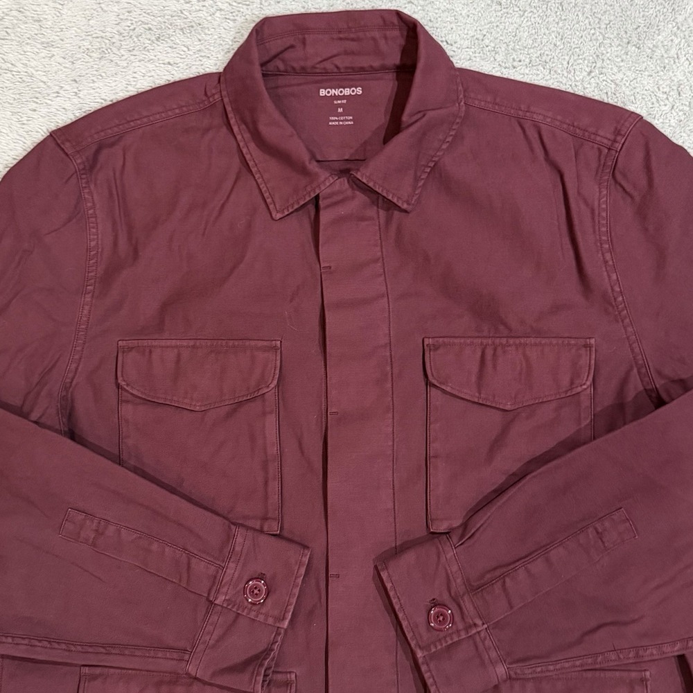 Bonobos Men's M Slim Fit Four Pocket Military Field Utility Jacket Army Maroon